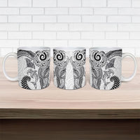 Aotearoa Maori Sea Animals Tribal Ceramic Mug Manta Ray and Shark Moko Pattern White Color LT03 - Polynesian Pride
