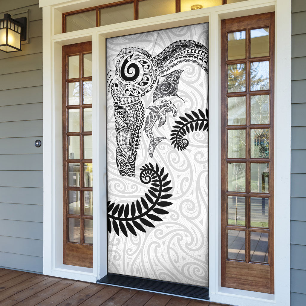 Aotearoa Maori Sea Animals Tribal Door Cover Manta Ray and Shark Moko Pattern White Color LT03 - Polynesian Pride