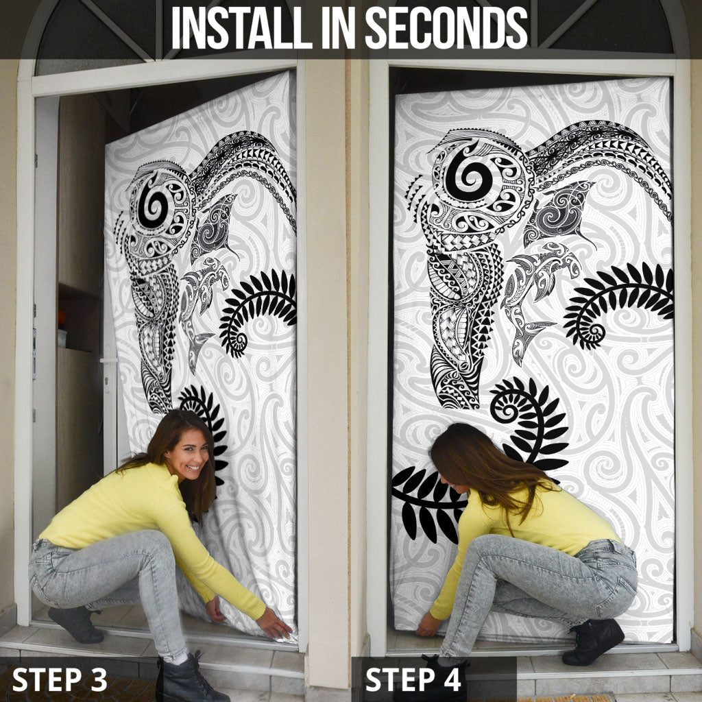 Aotearoa Maori Sea Animals Tribal Door Cover Manta Ray and Shark Moko Pattern White Color LT03 - Polynesian Pride