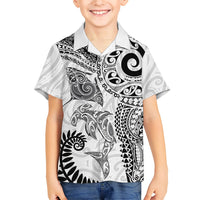 Aotearoa Maori Sea Animals Tribal Family Matching Mermaid Dress and Hawaiian Shirt Manta Ray and Shark Moko Pattern White Color LT03 Son's Shirt White - Polynesian Pride