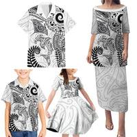 Aotearoa Maori Sea Animals Tribal Family Matching Puletasi and Hawaiian Shirt Manta Ray and Shark Moko Pattern White Color LT03 - Polynesian Pride