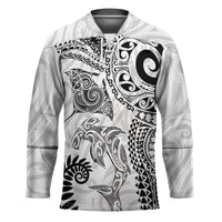 Aotearoa Maori Sea Animals Tribal Hockey Jersey Manta Ray and Shark Moko Pattern White Color LT03 Unisex White - Polynesian Pride