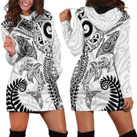 Aotearoa Maori Sea Animals Tribal Hoodie Dress Manta Ray and Shark Moko Pattern White Color LT03 - Polynesian Pride