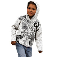 Aotearoa Maori Sea Animals Tribal Kid Hoodie Manta Ray and Shark Moko Pattern White Color LT03 - Polynesian Pride