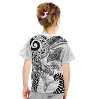 Aotearoa Maori Sea Animals Tribal Kid T Shirt Manta Ray and Shark Moko Pattern White Color LT03 - Polynesian Pride