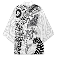 Aotearoa Maori Sea Animals Tribal Kimono Manta Ray and Shark Moko Pattern White Color