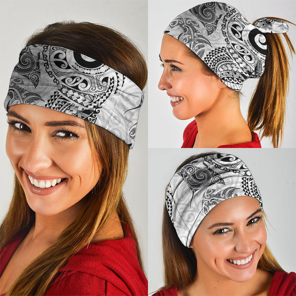 Aotearoa Maori Sea Animals Tribal Neck Gaiter Manta Ray and Shark Moko Pattern White Color