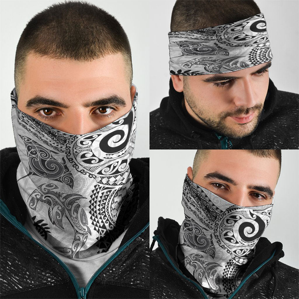 Aotearoa Maori Sea Animals Tribal Neck Gaiter Manta Ray and Shark Moko Pattern White Color