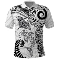 Aotearoa Maori Sea Animals Tribal Polo Shirt Manta Ray and Shark Moko Pattern White Color LT03 White - Polynesian Pride