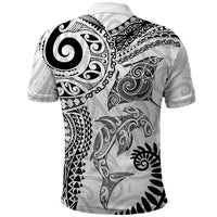 Aotearoa Maori Sea Animals Tribal Polo Shirt Manta Ray and Shark Moko Pattern White Color LT03 - Polynesian Pride