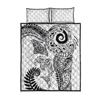 Aotearoa Maori Sea Animals Tribal Quilt Bed Set Manta Ray and Shark Moko Pattern White Color