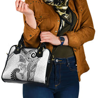 Aotearoa Maori Sea Animals Tribal Shoulder Handbag Manta Ray and Shark Moko Pattern White Color