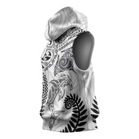 Aotearoa Maori Sea Animals Tribal Sleeveless Hoodie Manta Ray and Shark Moko Pattern White Color LT03 - Polynesian Pride