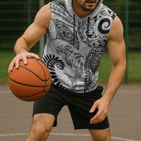 Aotearoa Maori Sea Animals Tribal Sleeveless Hoodie Manta Ray and Shark Moko Pattern White Color LT03 - Polynesian Pride