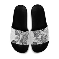 Aotearoa Maori Sea Animals Tribal Slide Sandals Manta Ray and Shark Moko Pattern White Color