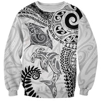 Aotearoa Maori Sea Animals Tribal Sweatshirt Manta Ray and Shark Moko Pattern White Color LT03 Unisex White - Polynesian Pride