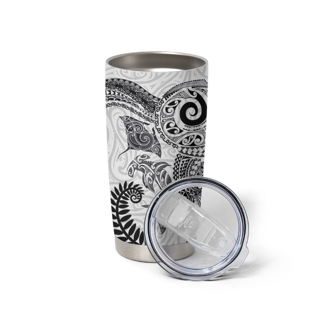 Aotearoa Maori Sea Animals Tribal Tumbler Cup Manta Ray and Shark Moko Pattern White Color LT03 - Polynesian Pride