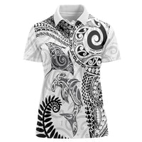 Aotearoa Maori Sea Animals Tribal Women Polo Shirt Manta Ray and Shark Moko Pattern White Color LT03 Female White - Polynesian Pride