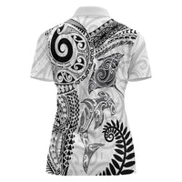 Aotearoa Maori Sea Animals Tribal Women Polo Shirt Manta Ray and Shark Moko Pattern White Color LT03 - Polynesian Pride