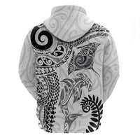 Aotearoa Maori Sea Animals Tribal Zip Hoodie Manta Ray and Shark Moko Pattern White Color LT03 - Polynesian Pride