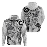 Aotearoa Maori Sea Animals Tribal Zip Hoodie Manta Ray and Shark Moko Pattern White Color LT03 - Polynesian Pride