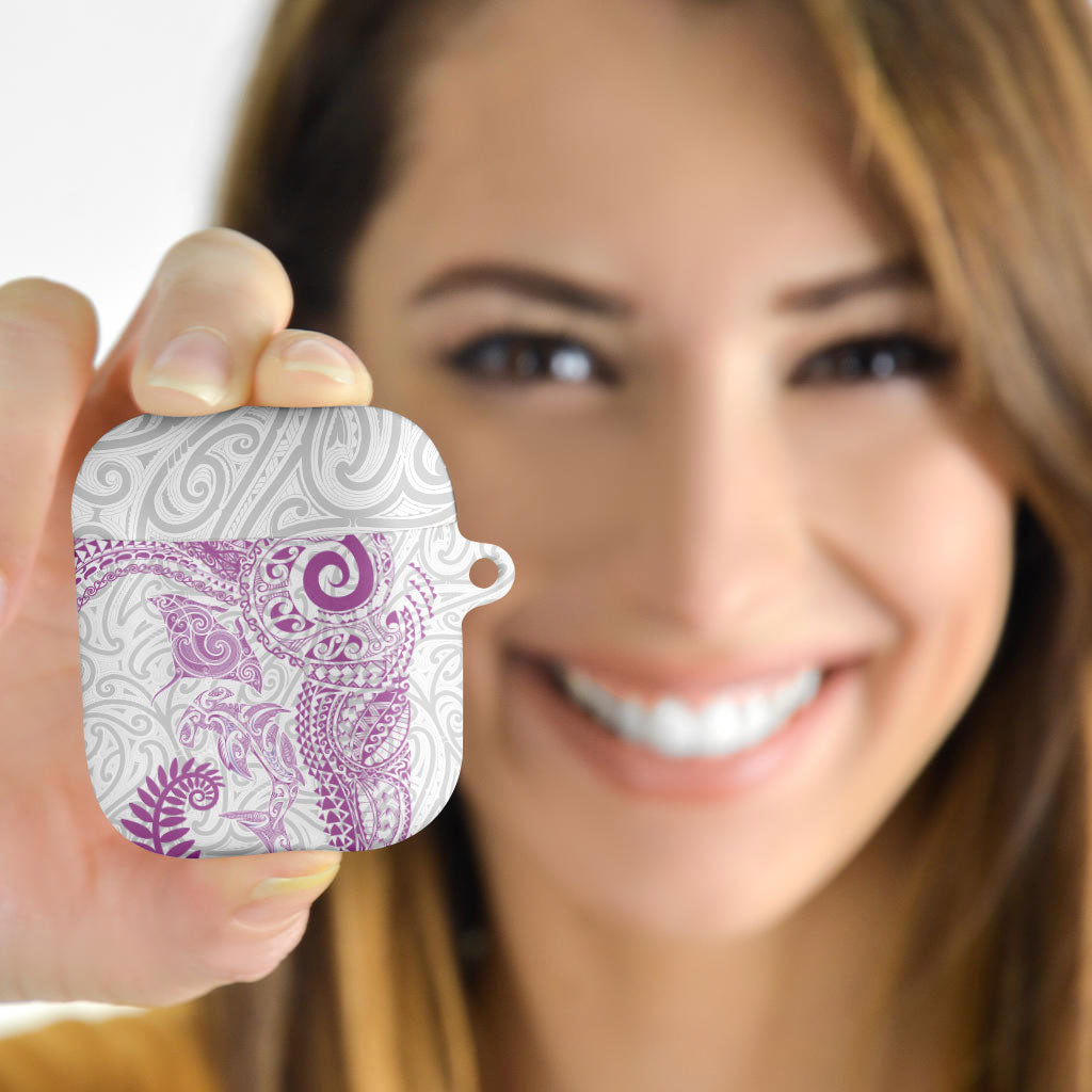 Aotearoa Maori Sea Animals Tribal AirPods Case Manta Ray and Shark Moko Pattern Pink Color LT03 - Polynesian Pride