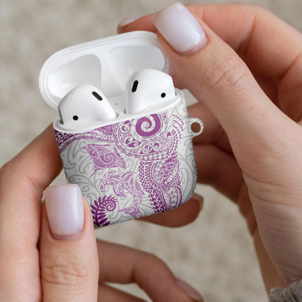 Aotearoa Maori Sea Animals Tribal AirPods Case Manta Ray and Shark Moko Pattern Pink Color LT03 - Polynesian Pride