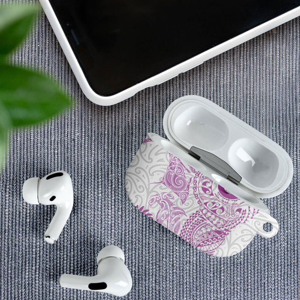 Aotearoa Maori Sea Animals Tribal AirPods Case Manta Ray and Shark Moko Pattern Pink Color LT03 - Polynesian Pride