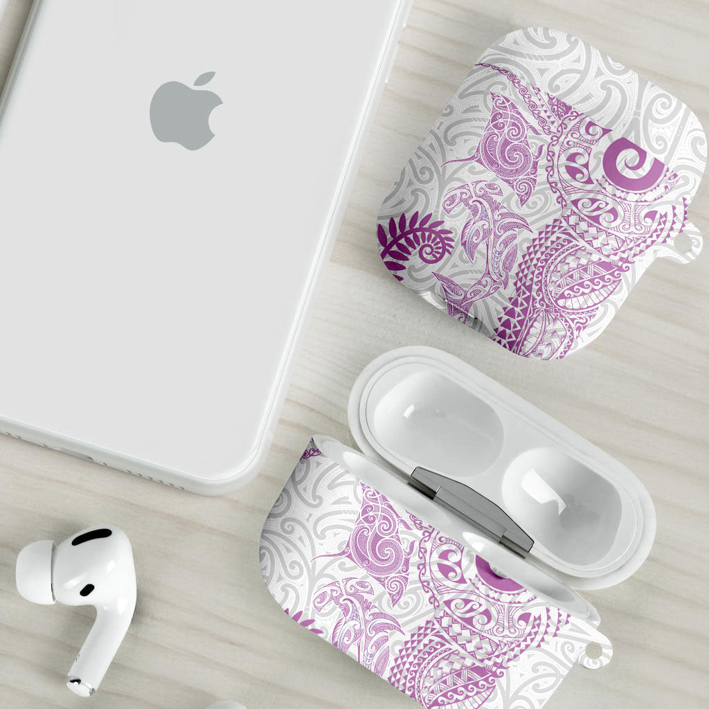 Aotearoa Maori Sea Animals Tribal AirPods Case Manta Ray and Shark Moko Pattern Pink Color LT03 - Polynesian Pride
