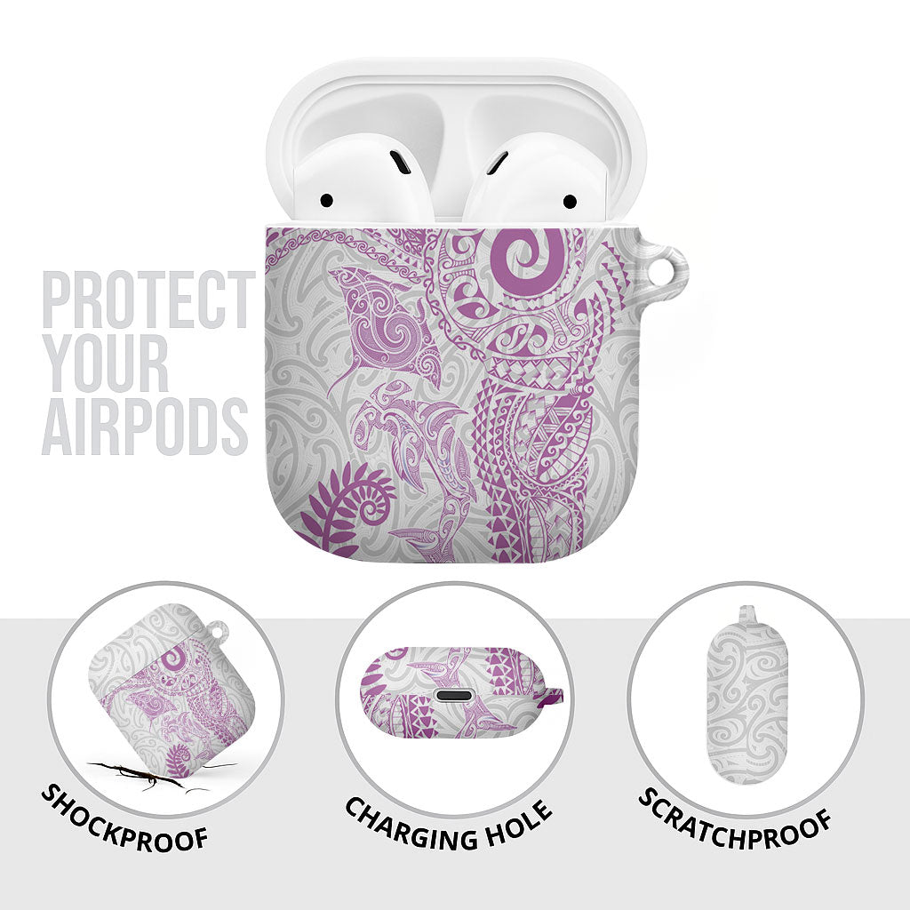 Aotearoa Maori Sea Animals Tribal AirPods Case Manta Ray and Shark Moko Pattern Pink Color LT03 - Polynesian Pride
