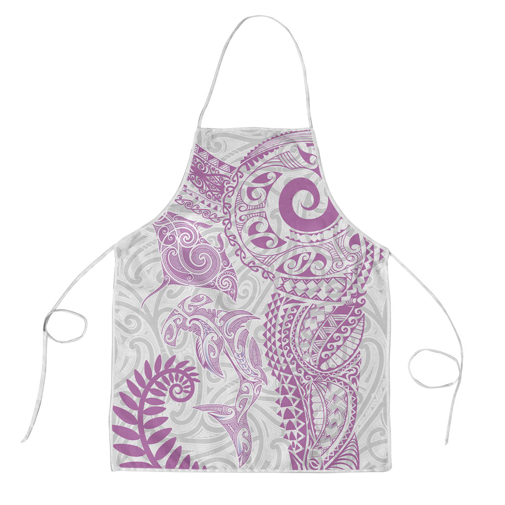 Aotearoa Maori Sea Animals Tribal Apron Manta Ray and Shark Moko Pattern Pink Color LT03 Pink - Polynesian Pride