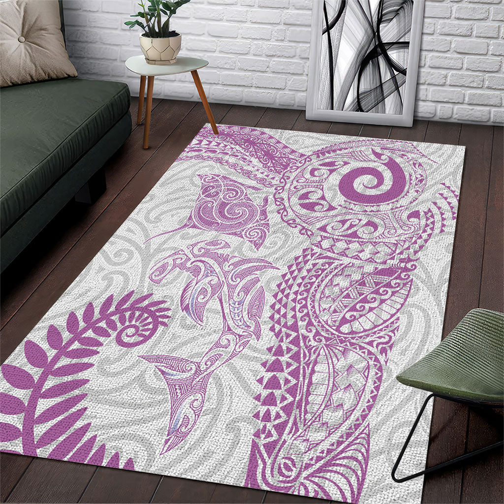 Aotearoa Maori Sea Animals Tribal Area Rug Manta Ray and Shark Moko Pattern Pink Color LT03 Pink - Polynesian Pride
