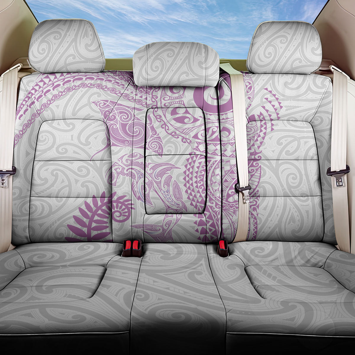 Aotearoa Maori Sea Animals Tribal Back Car Seat Cover Manta Ray and Shark Moko Pattern Pink Color LT03 One Size Pink - Polynesian Pride