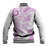 Aotearoa Maori Sea Animals Tribal Baseball Jacket Manta Ray and Shark Moko Pattern Pink Color