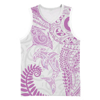 Aotearoa Maori Sea Animals Tribal Basketball Jersey Manta Ray and Shark Moko Pattern Pink Color LT03 Unisex Pink - Polynesian Pride