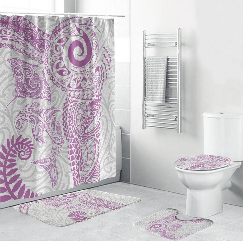 Aotearoa Maori Sea Animals Tribal Bathroom Set Manta Ray and Shark Moko Pattern Pink Color