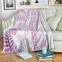 Aotearoa Maori Sea Animals Tribal Blanket Manta Ray and Shark Moko Pattern Pink Color