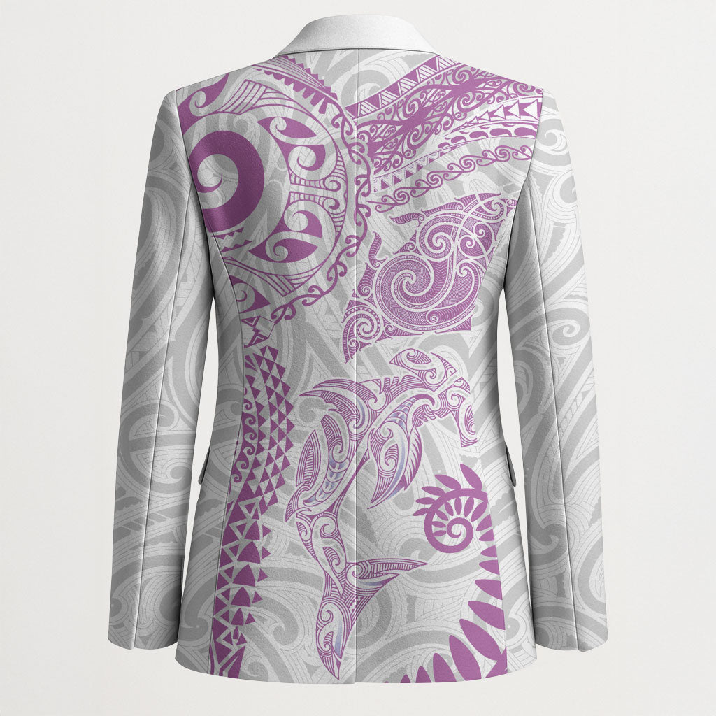 Aotearoa Maori Sea Animals Tribal Blazer Manta Ray and Shark Moko Pattern Pink Color