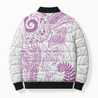Aotearoa Maori Sea Animals Tribal Bomber Puffer Jacket Manta Ray and Shark Moko Pattern Pink Color