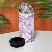 Aotearoa Maori Sea Animals Tribal 4 in 1 Can Cooler Tumbler Manta Ray and Shark Moko Pattern Pink Color LT03 - Polynesian Pride