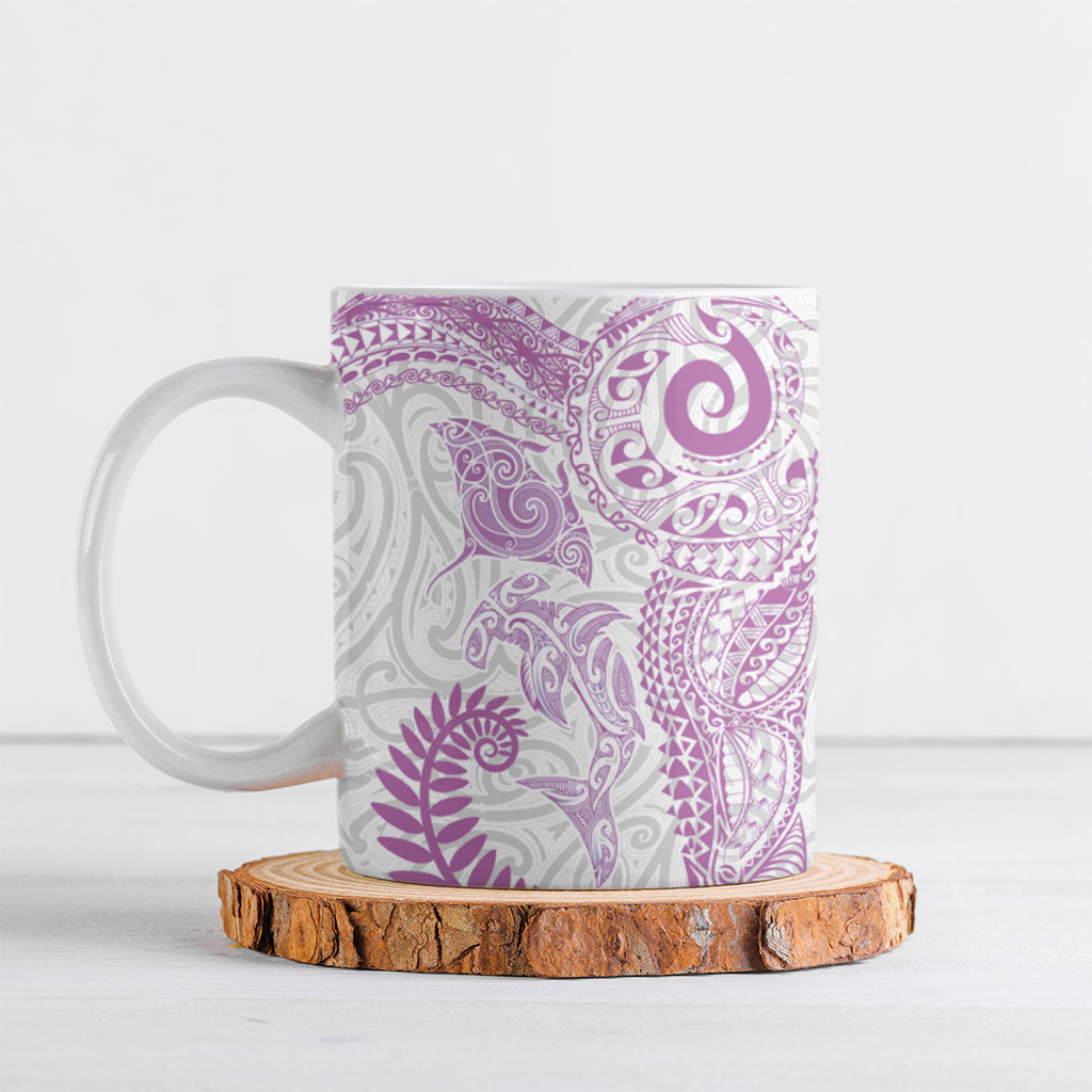 Aotearoa Maori Sea Animals Tribal Ceramic Mug Manta Ray and Shark Moko Pattern Pink Color LT03 Pink - Polynesian Pride