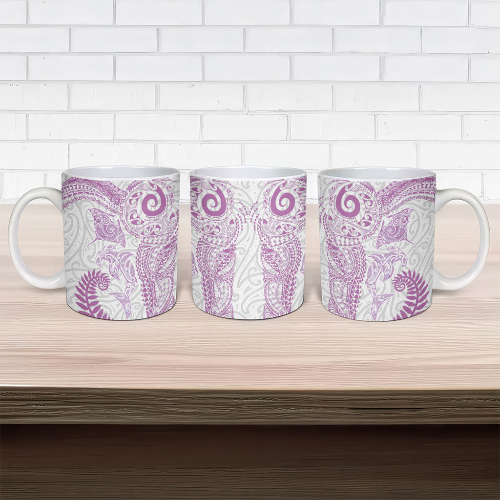 Aotearoa Maori Sea Animals Tribal Ceramic Mug Manta Ray and Shark Moko Pattern Pink Color LT03 - Polynesian Pride