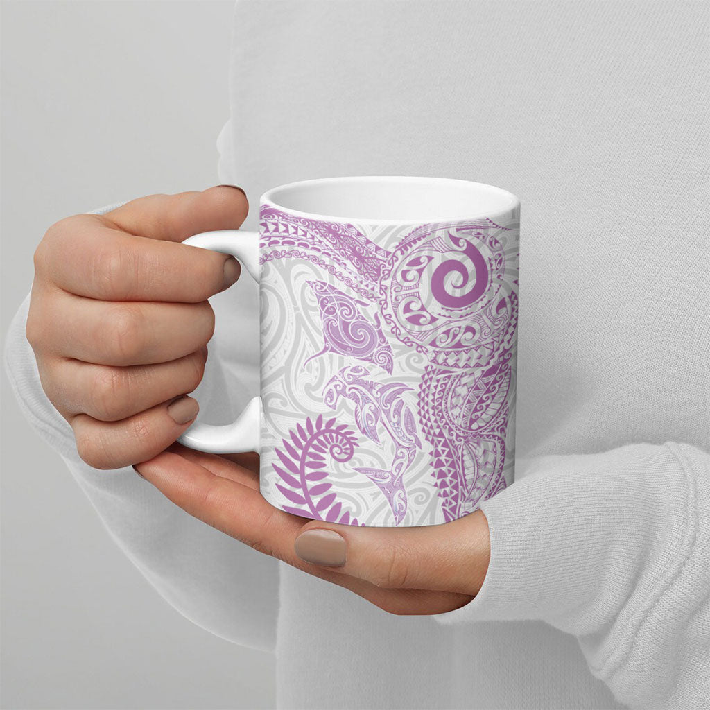 Aotearoa Maori Sea Animals Tribal Ceramic Mug Manta Ray and Shark Moko Pattern Pink Color LT03 - Polynesian Pride