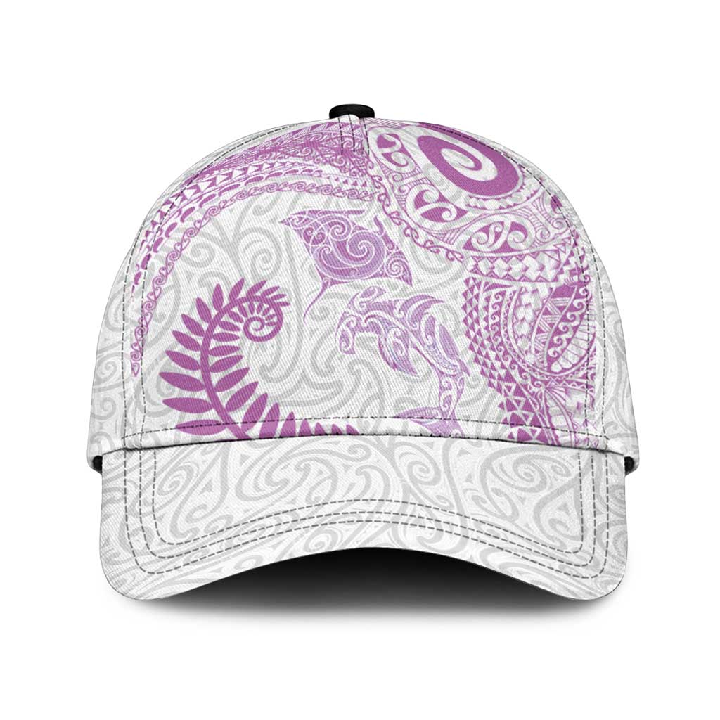 Aotearoa Maori Sea Animals Tribal Classic Cap Manta Ray and Shark Moko Pattern Pink Color LT03 Universal Fit Pink - Polynesian Pride