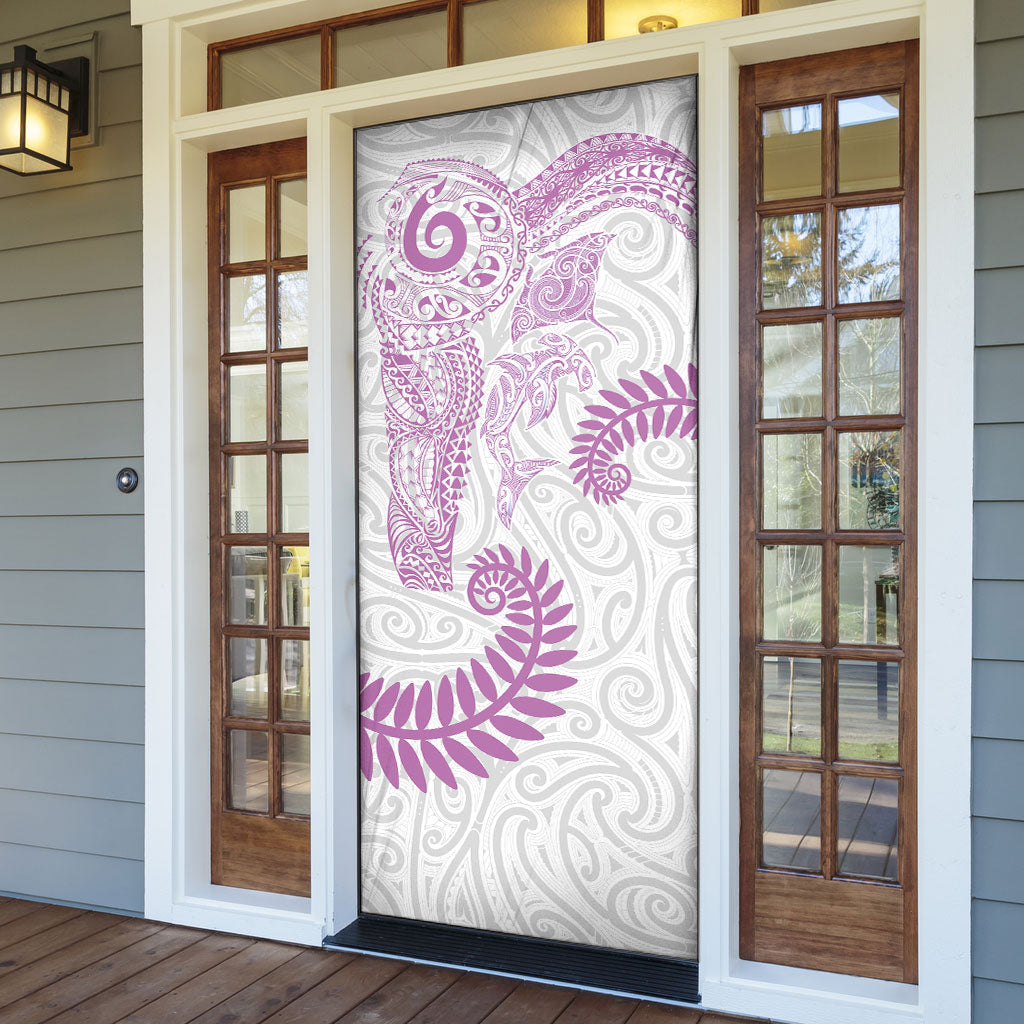 Aotearoa Maori Sea Animals Tribal Door Cover Manta Ray and Shark Moko Pattern Pink Color LT03 - Polynesian Pride