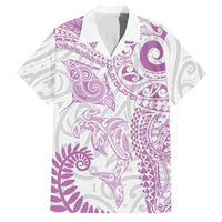 Aotearoa Maori Sea Animals Tribal Family Matching Long Sleeve Bodycon Dress and Hawaiian Shirt Manta Ray and Shark Moko Pattern Pink Color LT03 Dad's Shirt - Short Sleeve Pink - Polynesian Pride