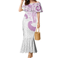 Aotearoa Maori Sea Animals Tribal Family Matching Mermaid Dress and Hawaiian Shirt Manta Ray and Shark Moko Pattern Pink Color LT03 Mom's Dress Pink - Polynesian Pride