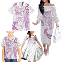 Aotearoa Maori Sea Animals Tribal Family Matching Off The Shoulder Long Sleeve Dress and Hawaiian Shirt Manta Ray and Shark Moko Pattern Pink Color LT03 - Polynesian Pride