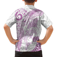 Aotearoa Maori Sea Animals Tribal Family Matching Puletasi and Hawaiian Shirt Manta Ray and Shark Moko Pattern Pink Color LT03 - Polynesian Pride