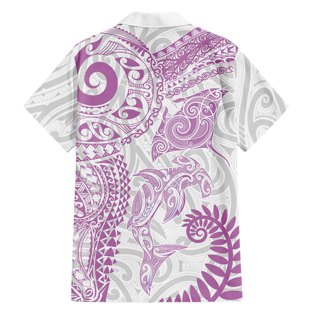 Aotearoa Maori Sea Animals Tribal Family Matching Short Sleeve Bodycon Dress and Hawaiian Shirt Manta Ray and Shark Moko Pattern Pink Color LT03 - Polynesian Pride